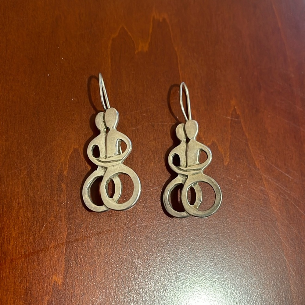 Vintage Sterling Silver Cycladic Art Style Greek Figure Earrings -Loving Couple